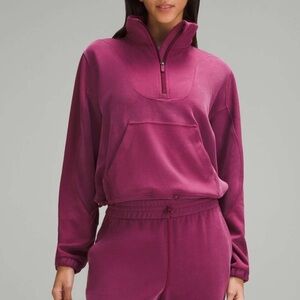 Lululemon Brushed Softstreme Ribbed Half Zip Pullover Size 4 Sweater deep lush